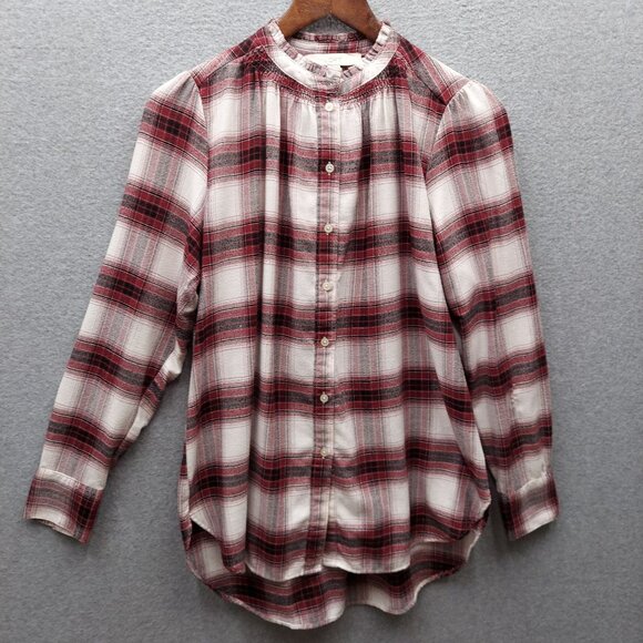 Loft Womens Plaid Button-Up Shirt Small Red & White Viscose/Polyester Made In In - Picture 1 of 4